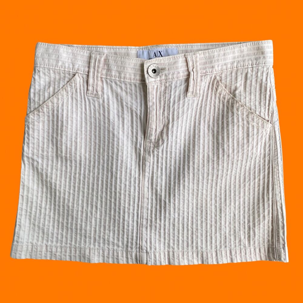 00's vintage cream striped y2k low rise micro mini skirt Size 0 armani exchange